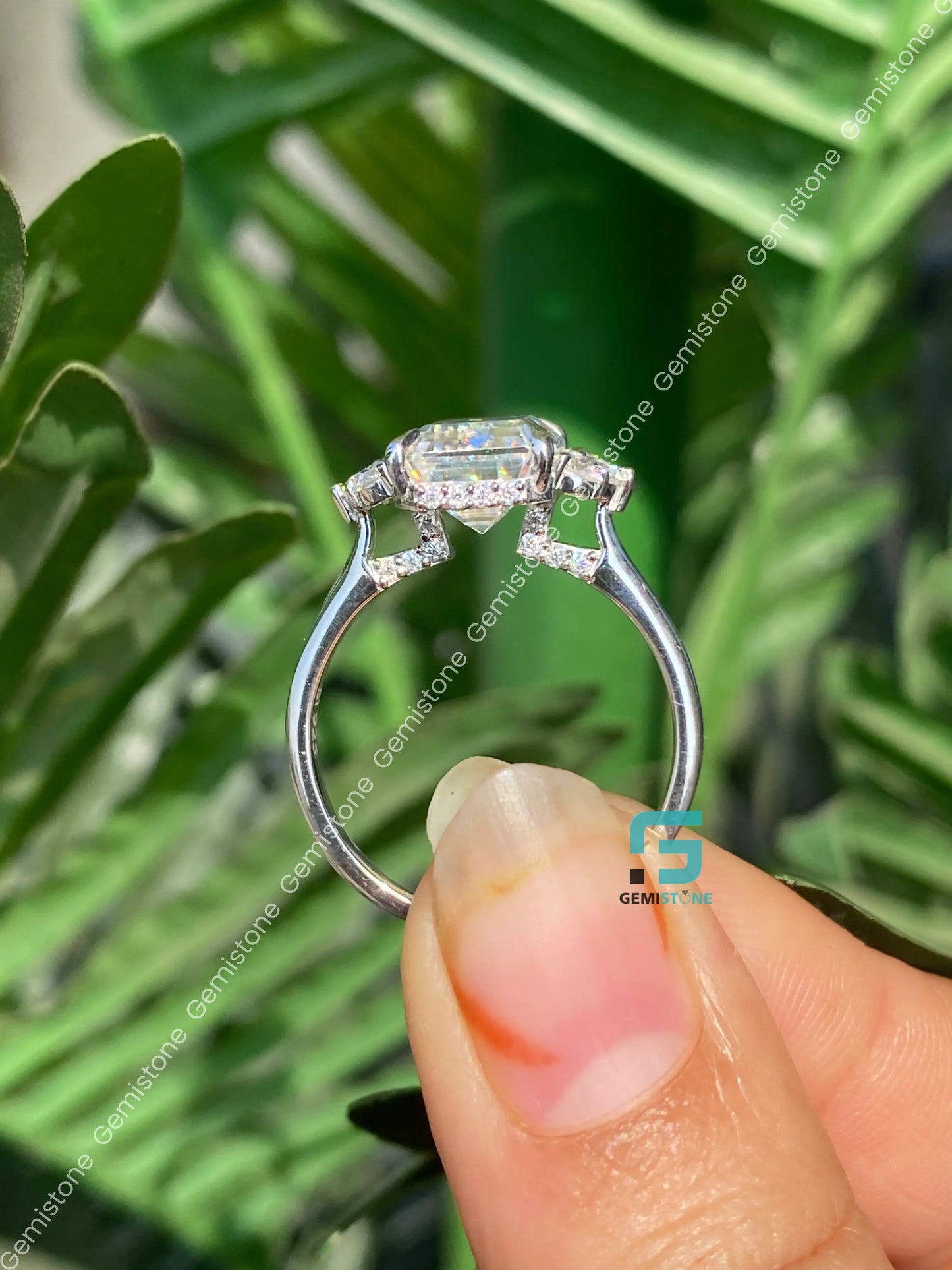 5 CT Emerald Cut Hidden Halo Moissanite Engagement Ring