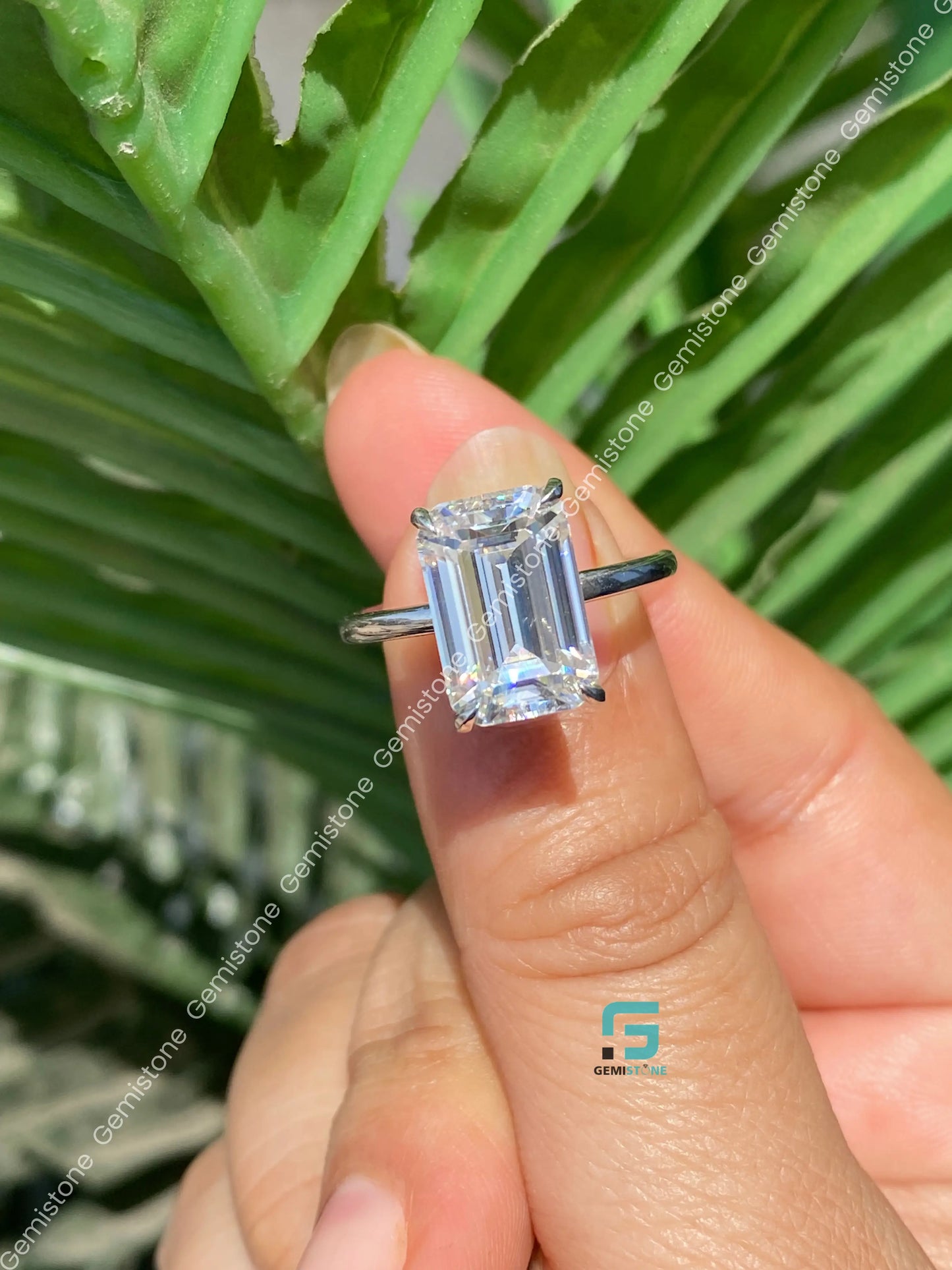 Hidden Halo Emerald Cut Moissanite Engagement Ring For Women