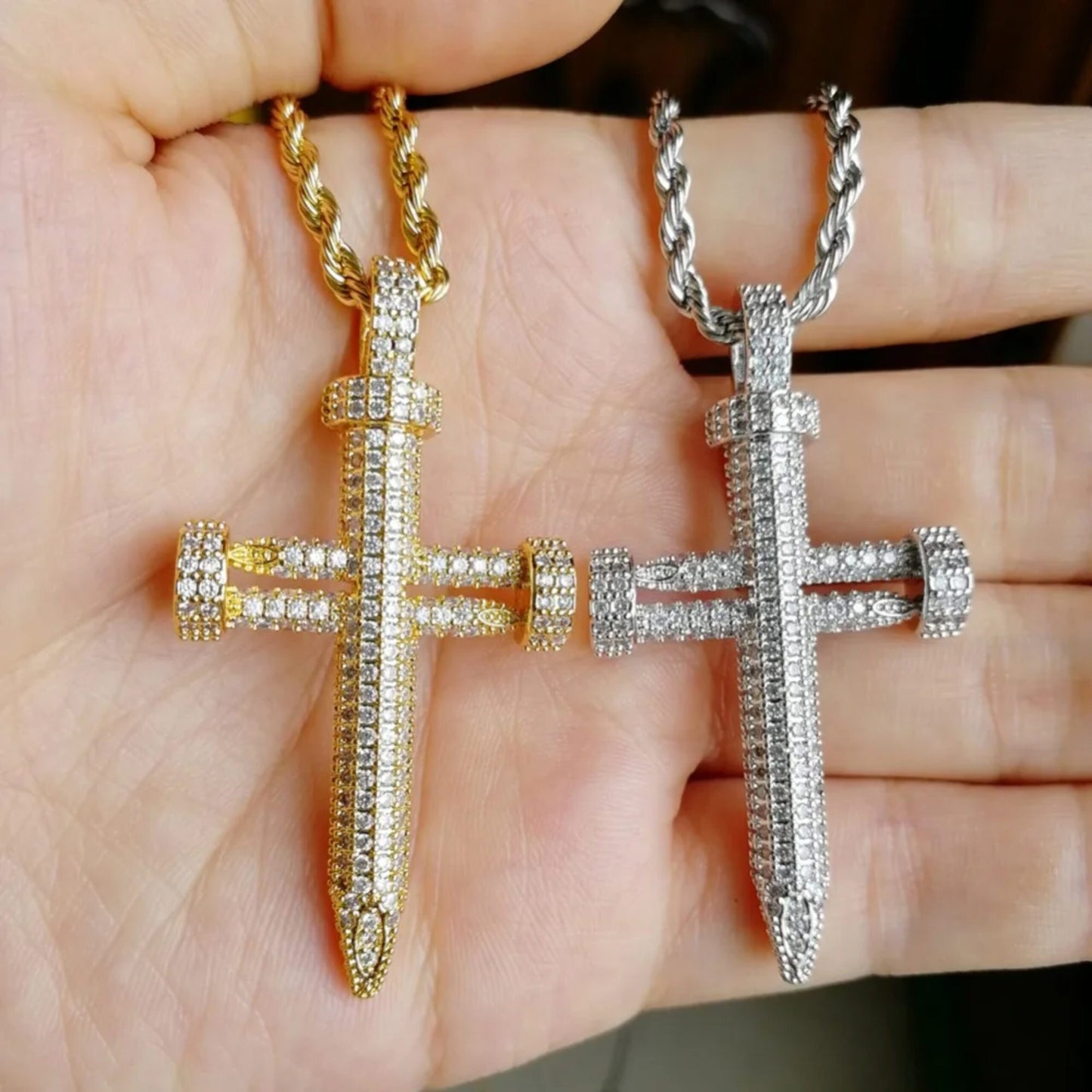 Men's Iced Moissanite Nail Cross Pendant