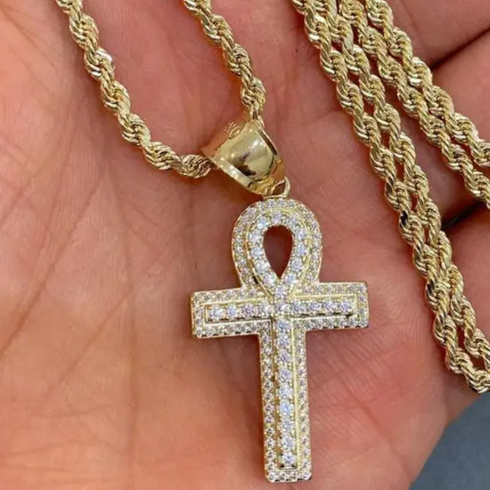 Iced Diamond Studded Hip Hop Ankh Cross Pendant