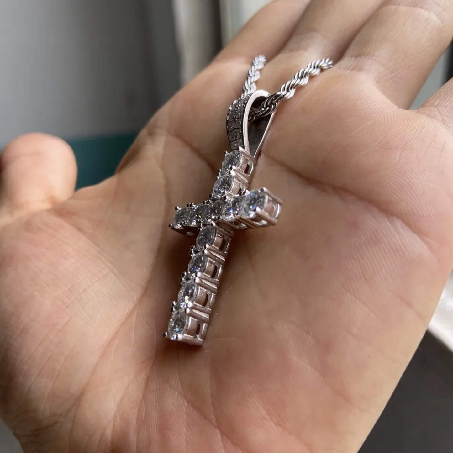 VVS Round Cut Moissanite Diamond Cross Pendant Men's