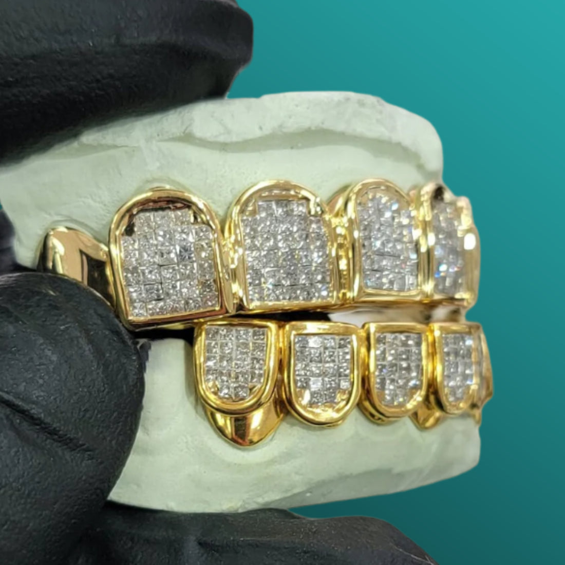 Iced Invisible Set VVS Moissanite Princess Cut Diamond Grillz 925 Sterling Silver