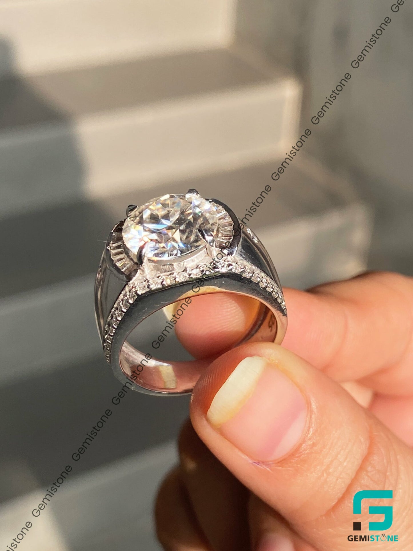 Mens 5Ct Round Cut Moissanite Diamond Hip Hop Ring