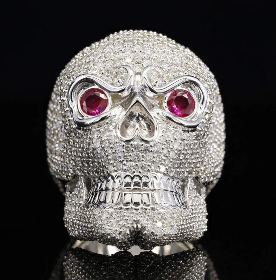 952 Silver Round Moissanite Hip Hop Diamond Skull Ring