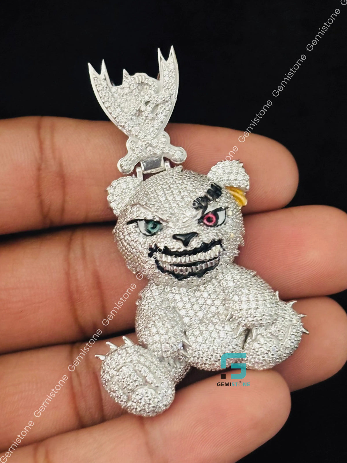 Enamel Cartoon Face Rapper Moissanite Charm Pendant