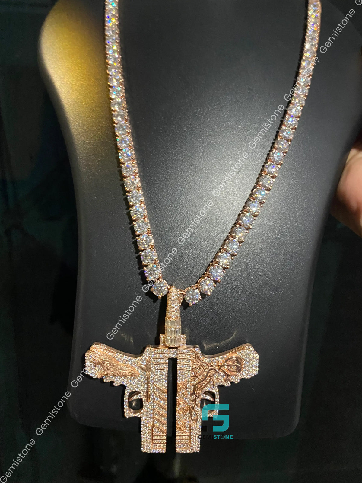 Double Pistol Gun Moissanite Hip Hop Pendant For Men