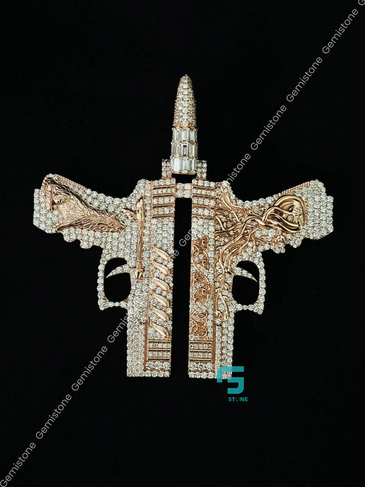 Double Pistol Gun Moissanite Hip Hop Pendant For Men