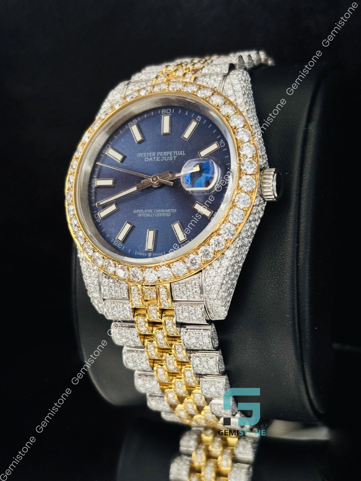 Hip Hop Blue Dial Moissanite Dual Tone Watch