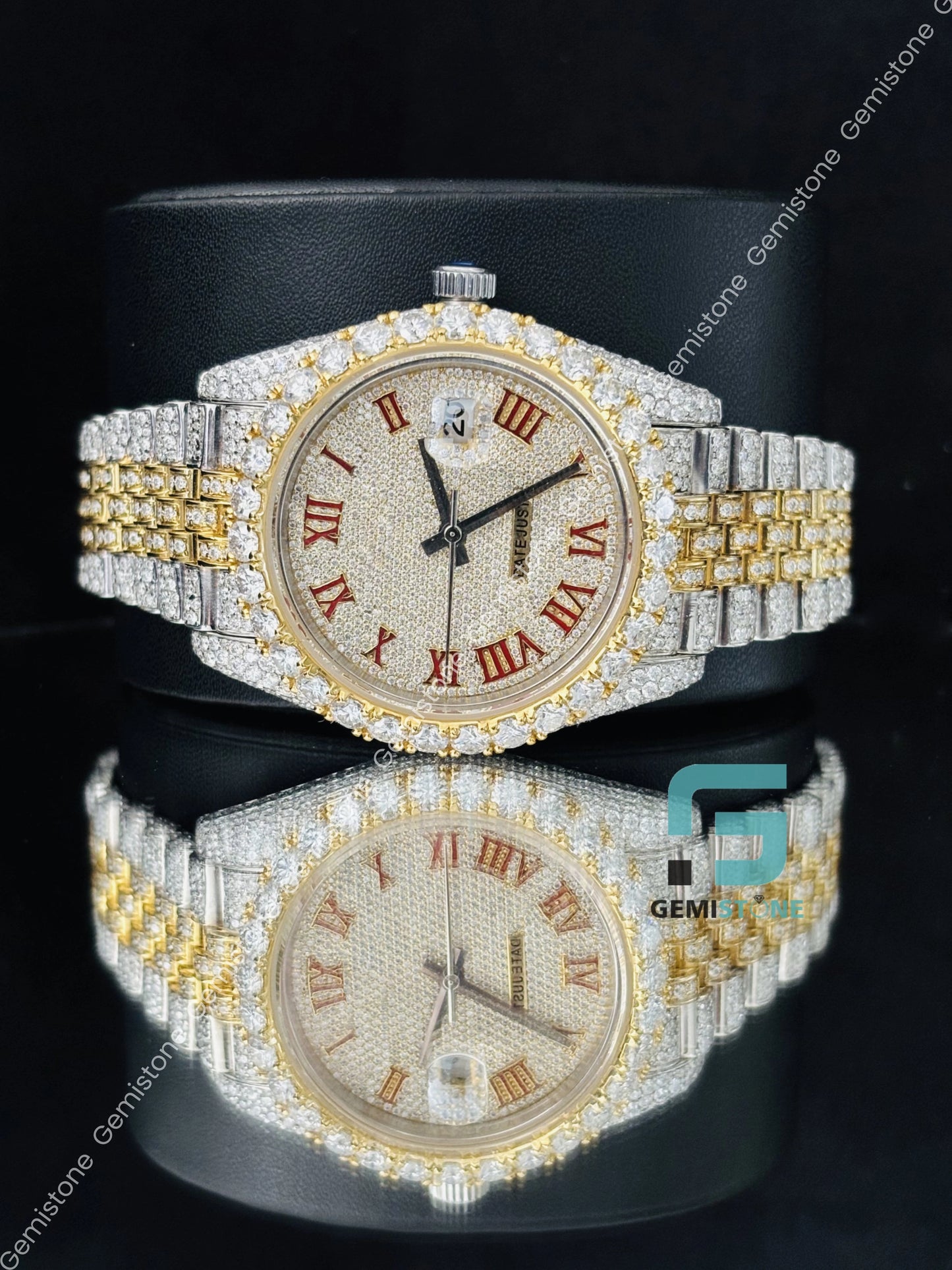 Hip Hop Bust Down Yellow Gold Plated Moissanite Watch