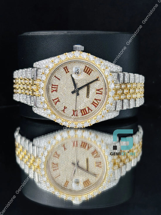 Hip Hop Bust Down Yellow Gold Plated Moissanite Watch