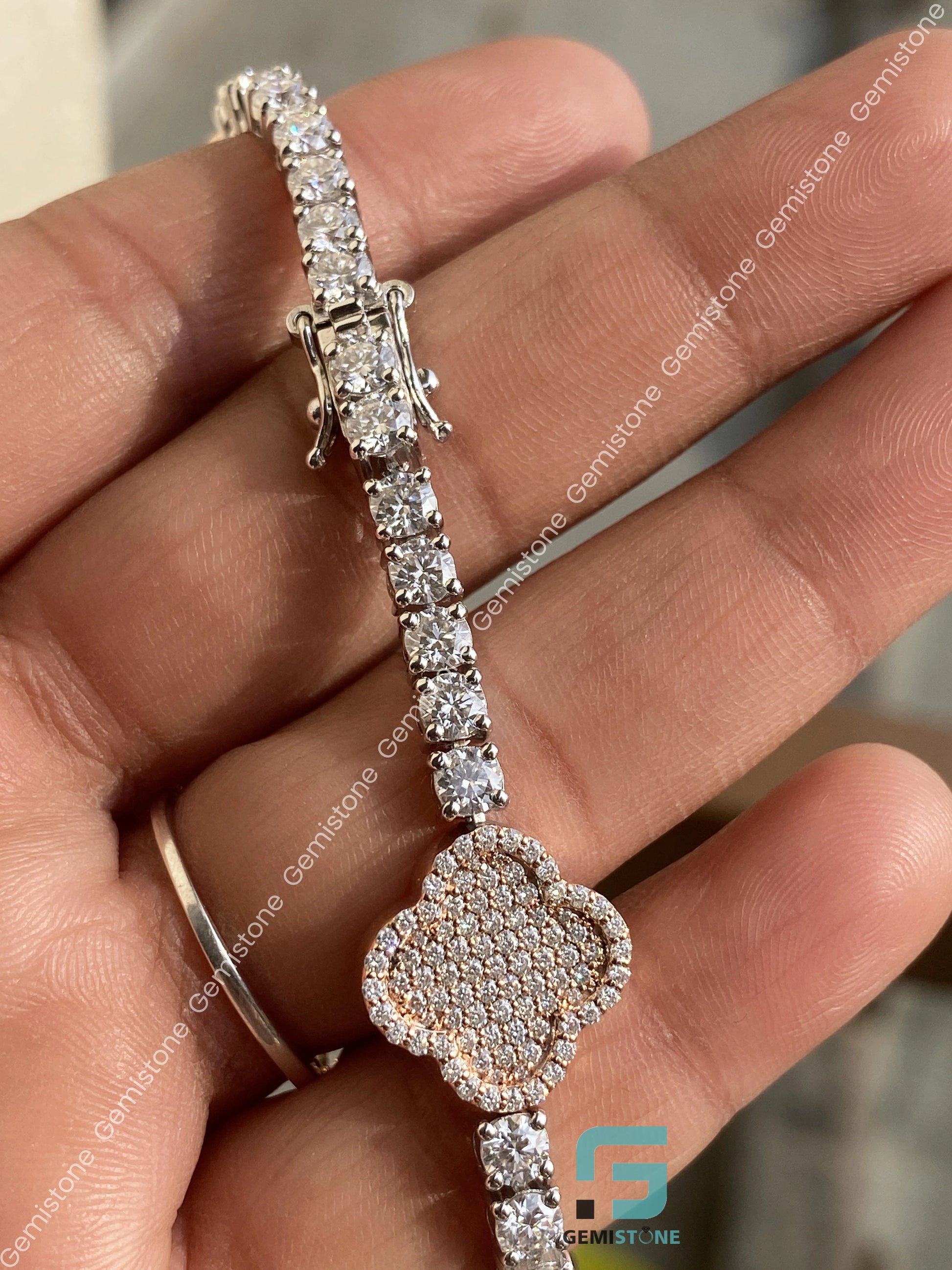 Hip Hop Clover Moissanite Bracelet