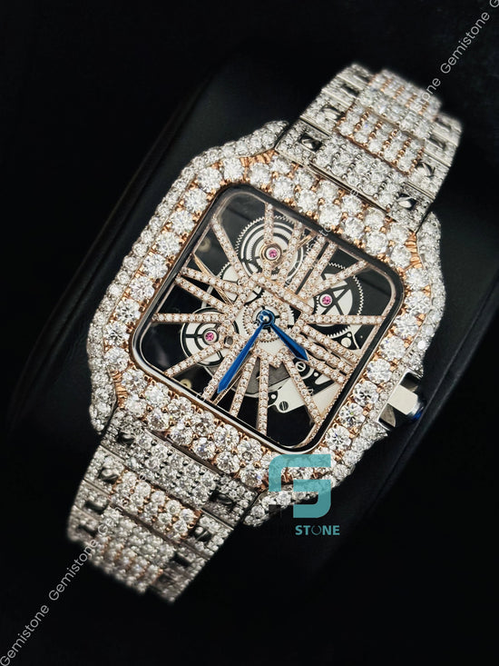 Hip Hop Dual Tone Moissanite Bust Down Watch