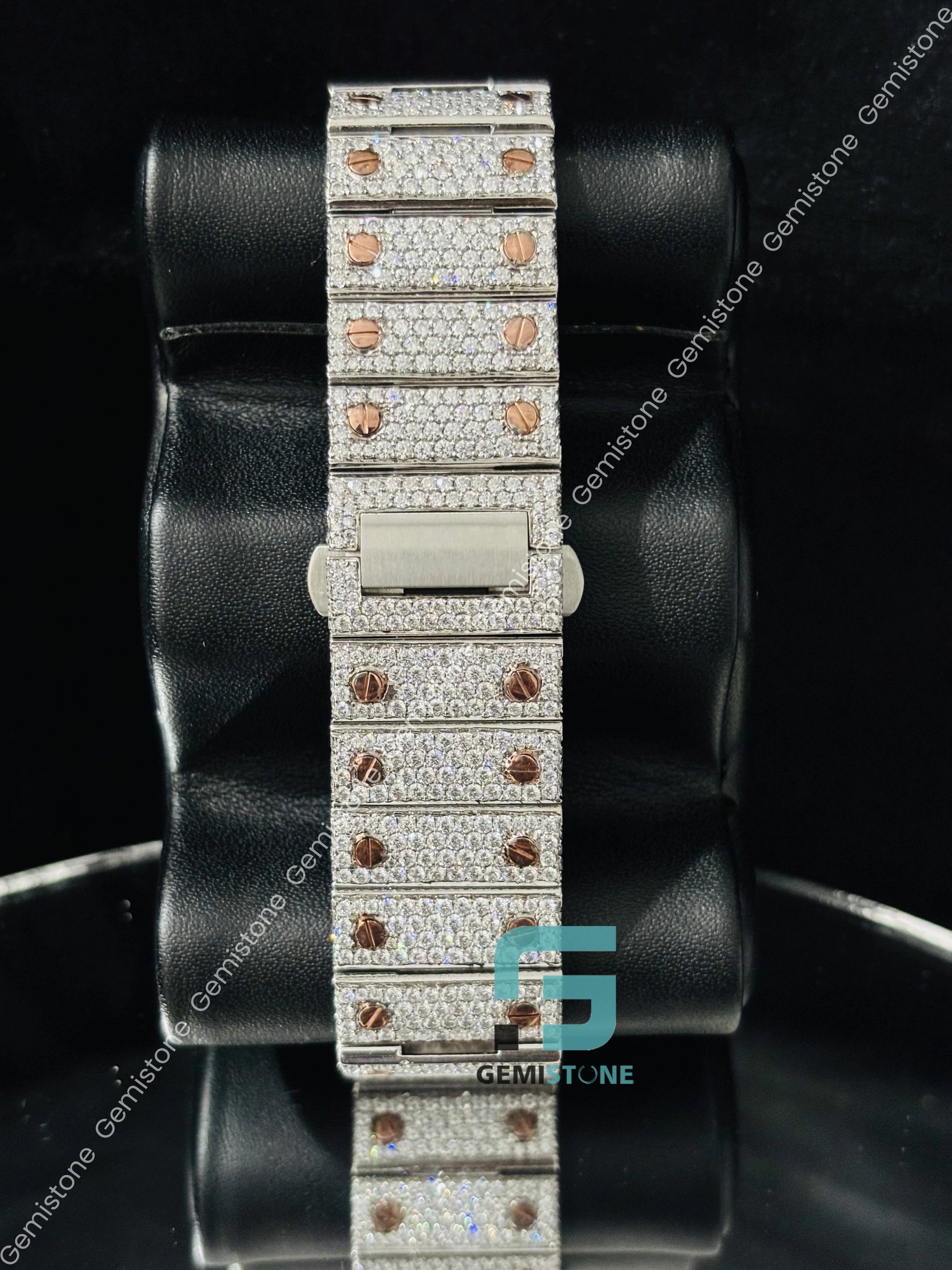Hip Hop Dual Tone Roman Number Moissanite Watch