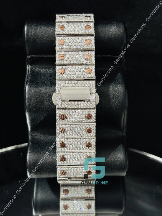 Hip Hop Dual Tone Roman Number Moissanite Watch
