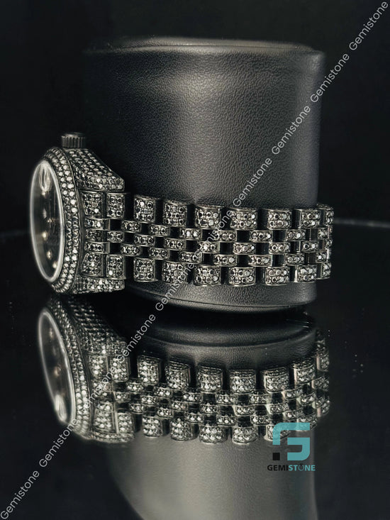 Hip Hop Moissanite Black Diamond Studded Watch