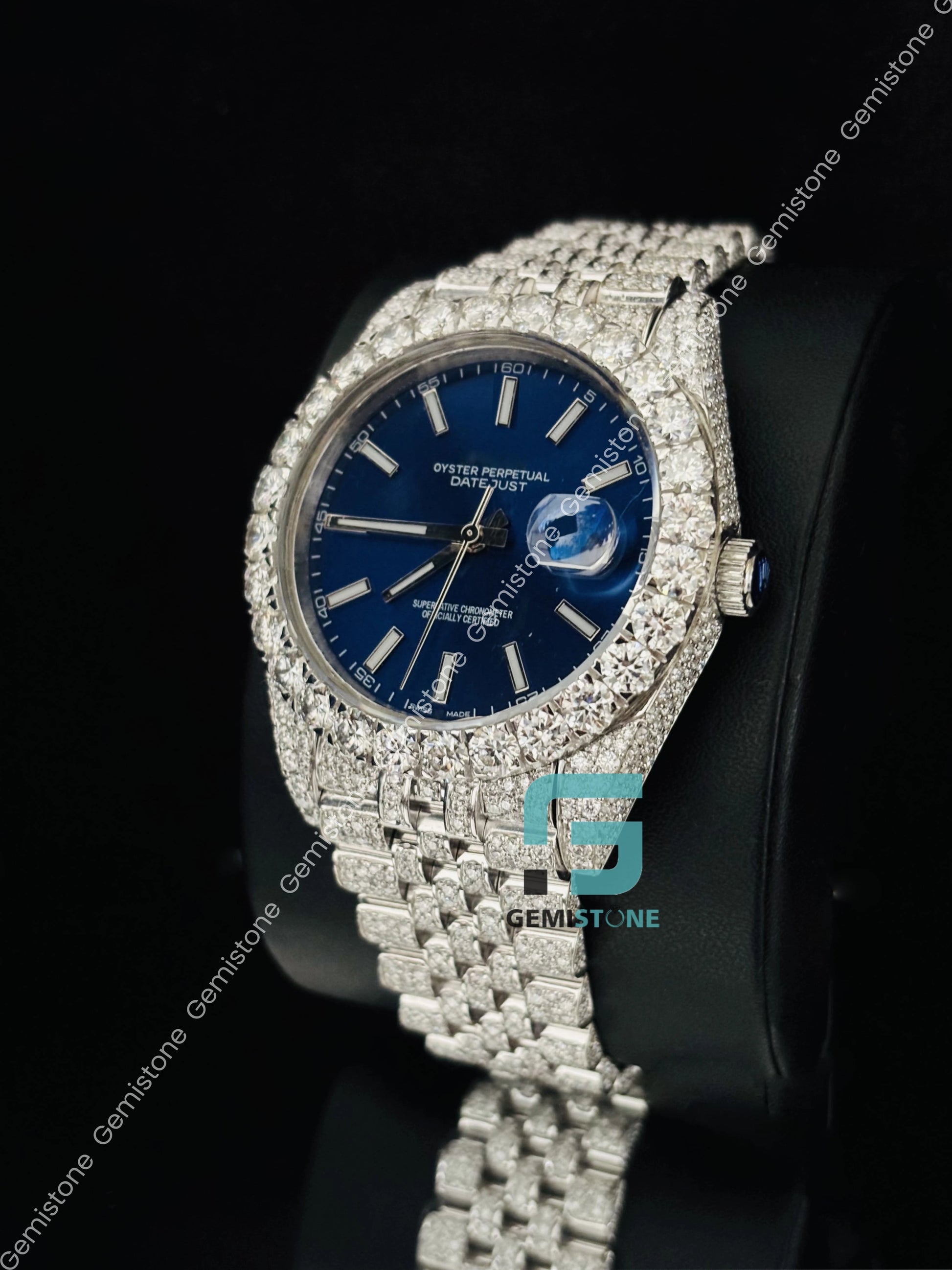 Hip Hop Moissanite Blue Dial Jubilee Strap Watch