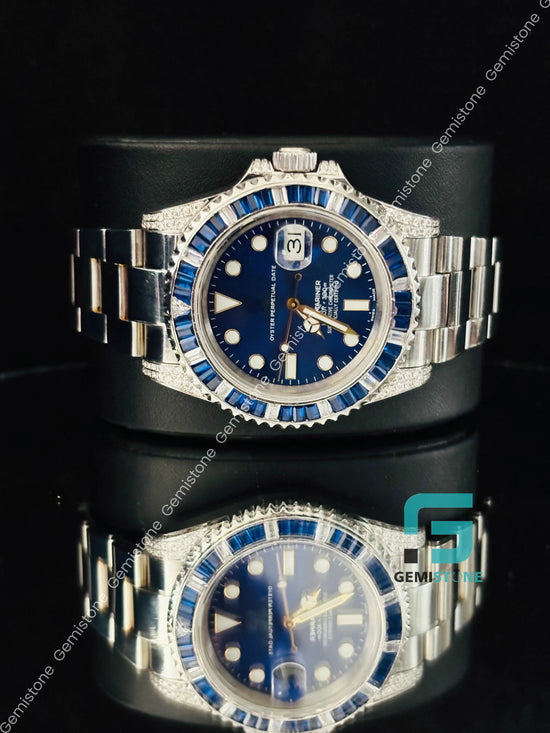 Hip Hop Moissanite Blue Dial Rolex Watch
