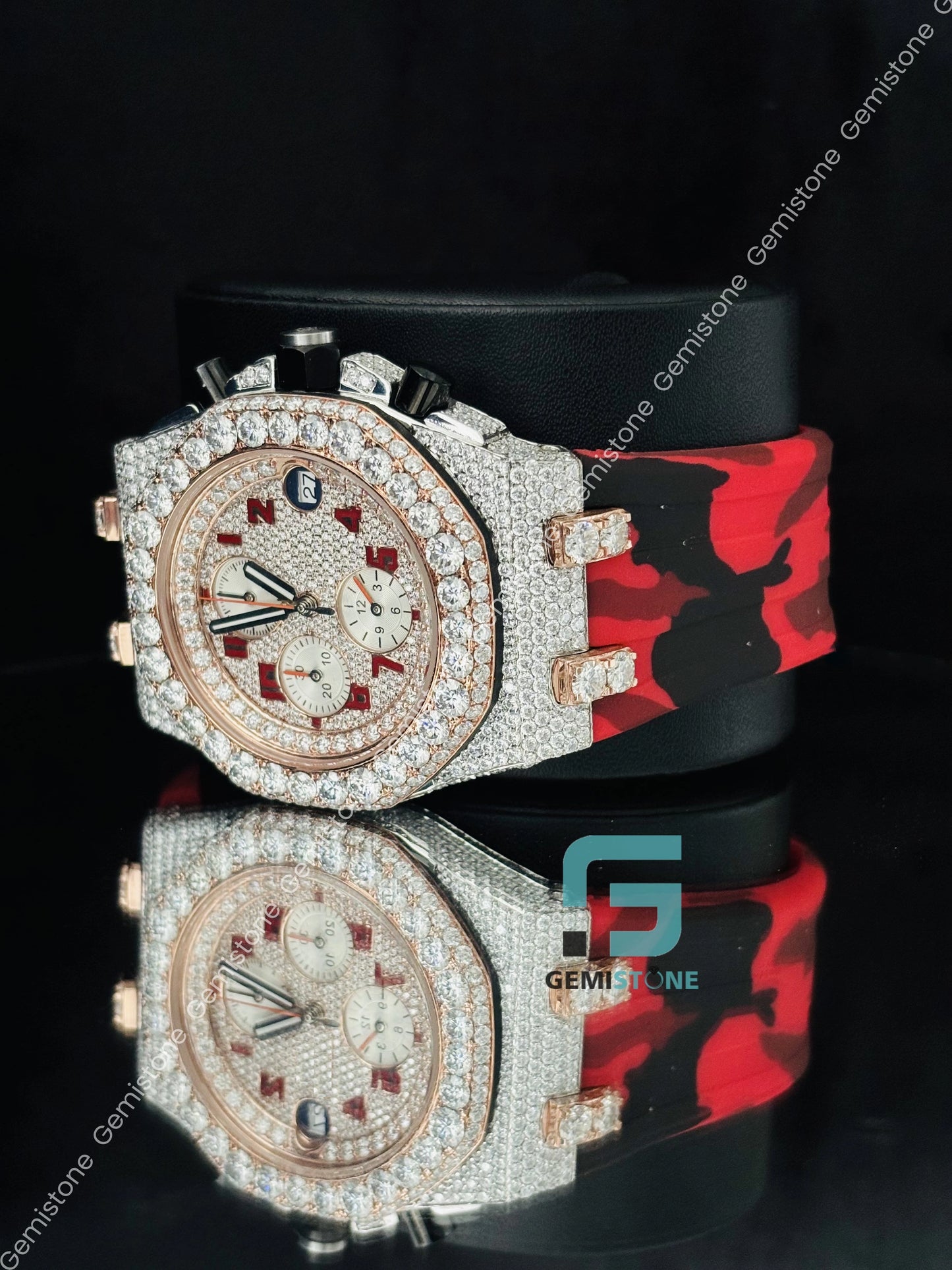 Hip Hop Moissanite Rubber Belt Big Bezel Watch