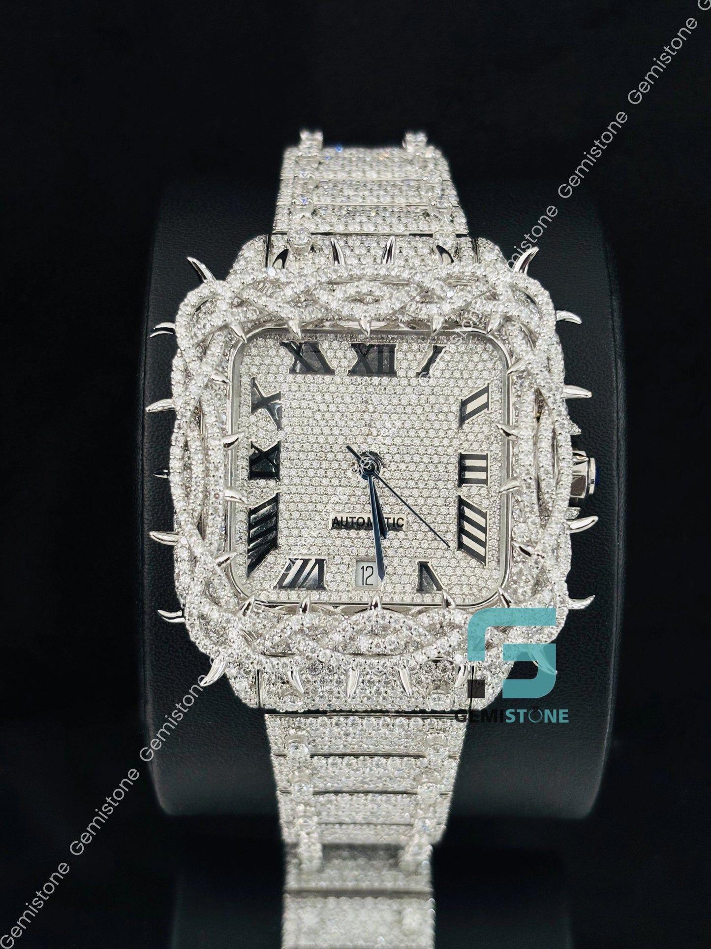 Hip Hop Moissanite Thorn Design Wrist Watch For Him