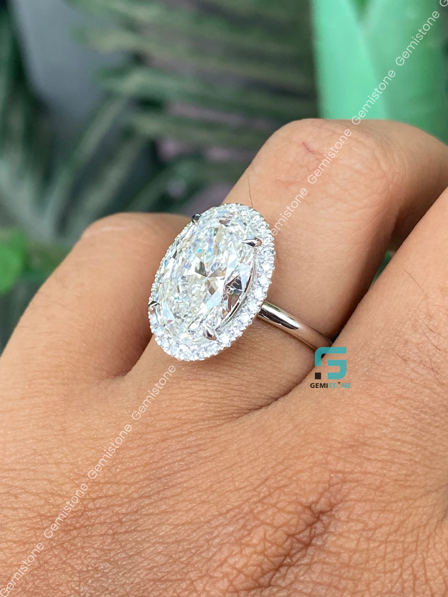 Huge 6CT Oval Hidden Halo Moissanite Ring For Women