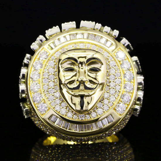 925 Silver Full Eternity Bust Down Moissanite V For Vendetta Ring