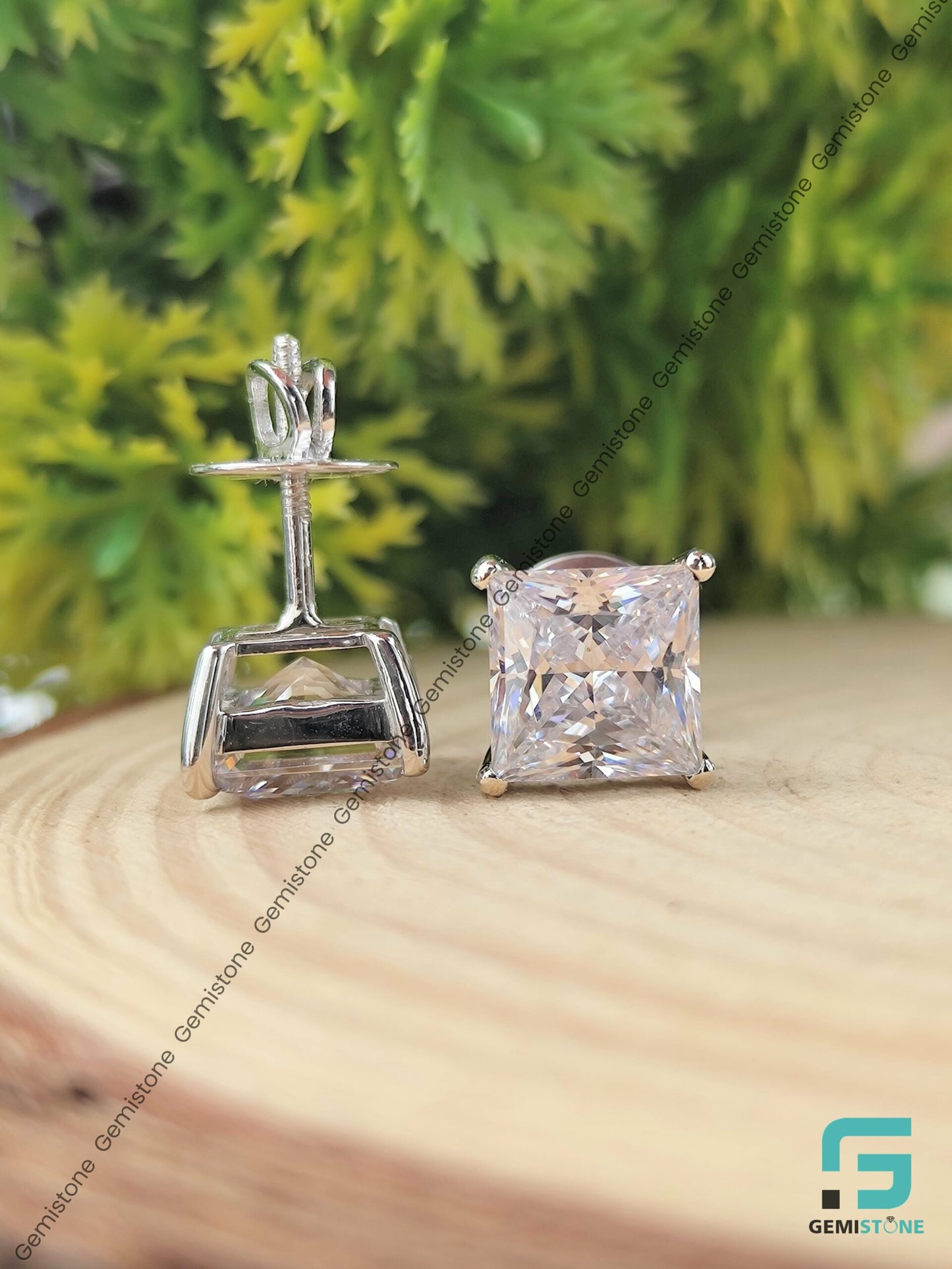 8mm Moissanite Princess Cut Stud Earrings