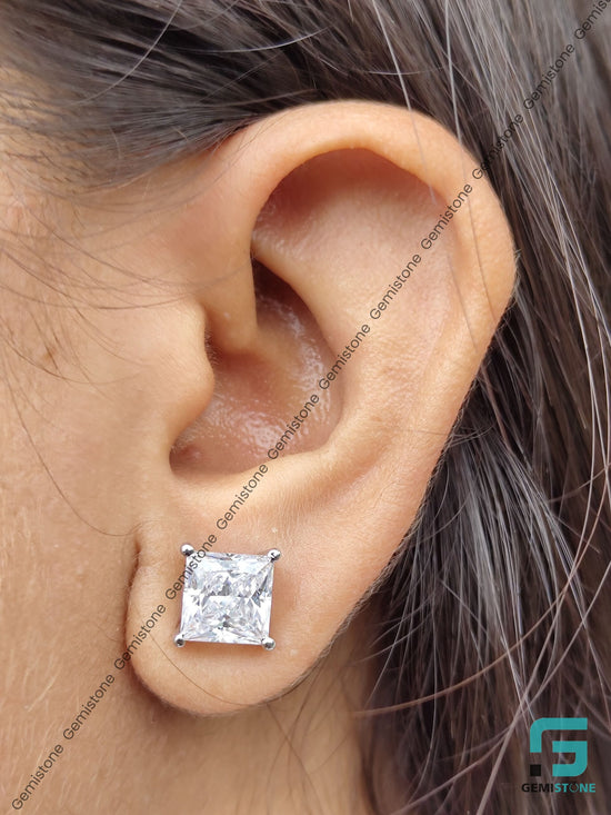 8mm Moissanite Princess Cut Stud Earrings