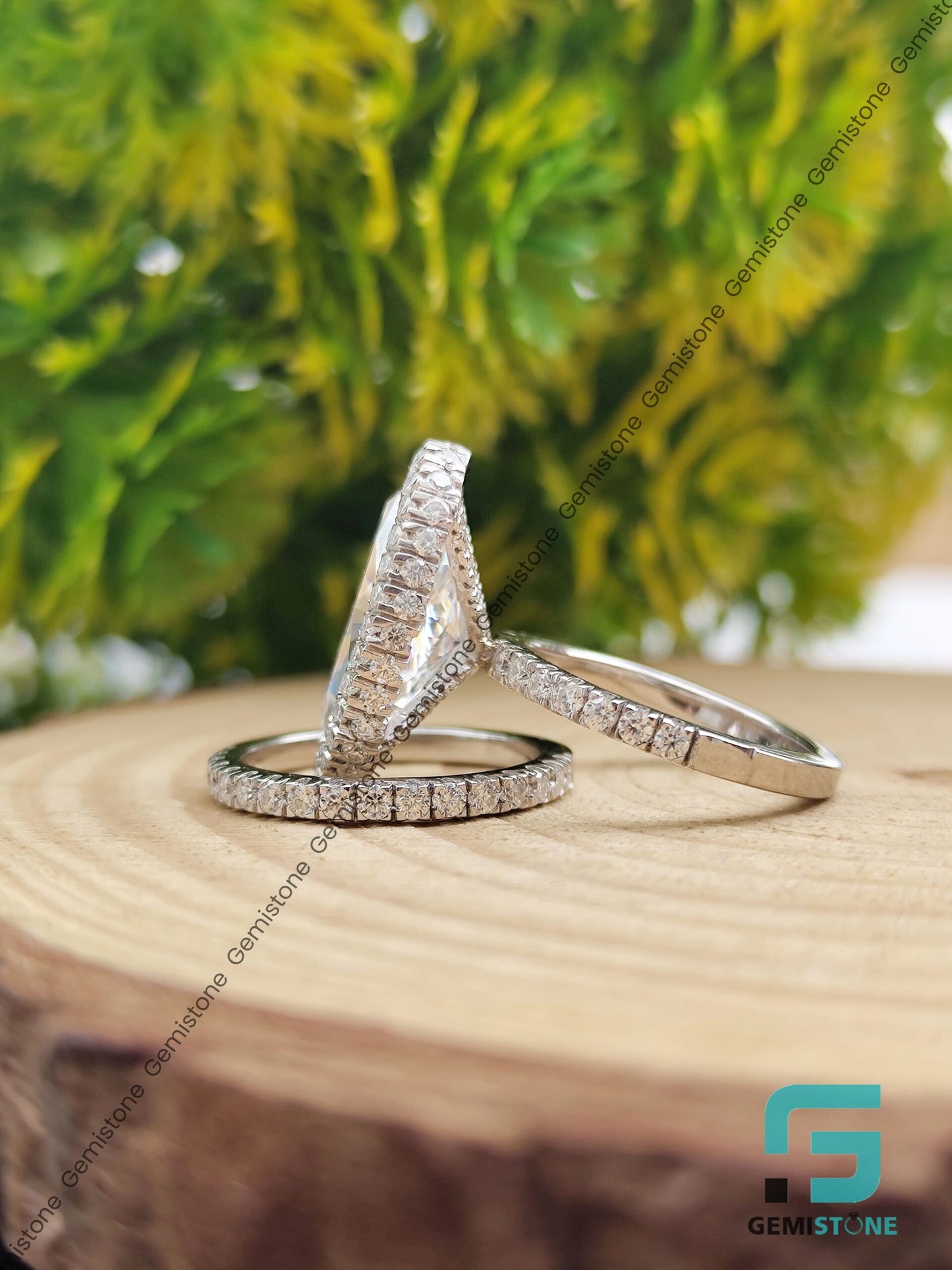 5 CT Bridal Hidden Halo Elongated Oval Wedding Ring Set