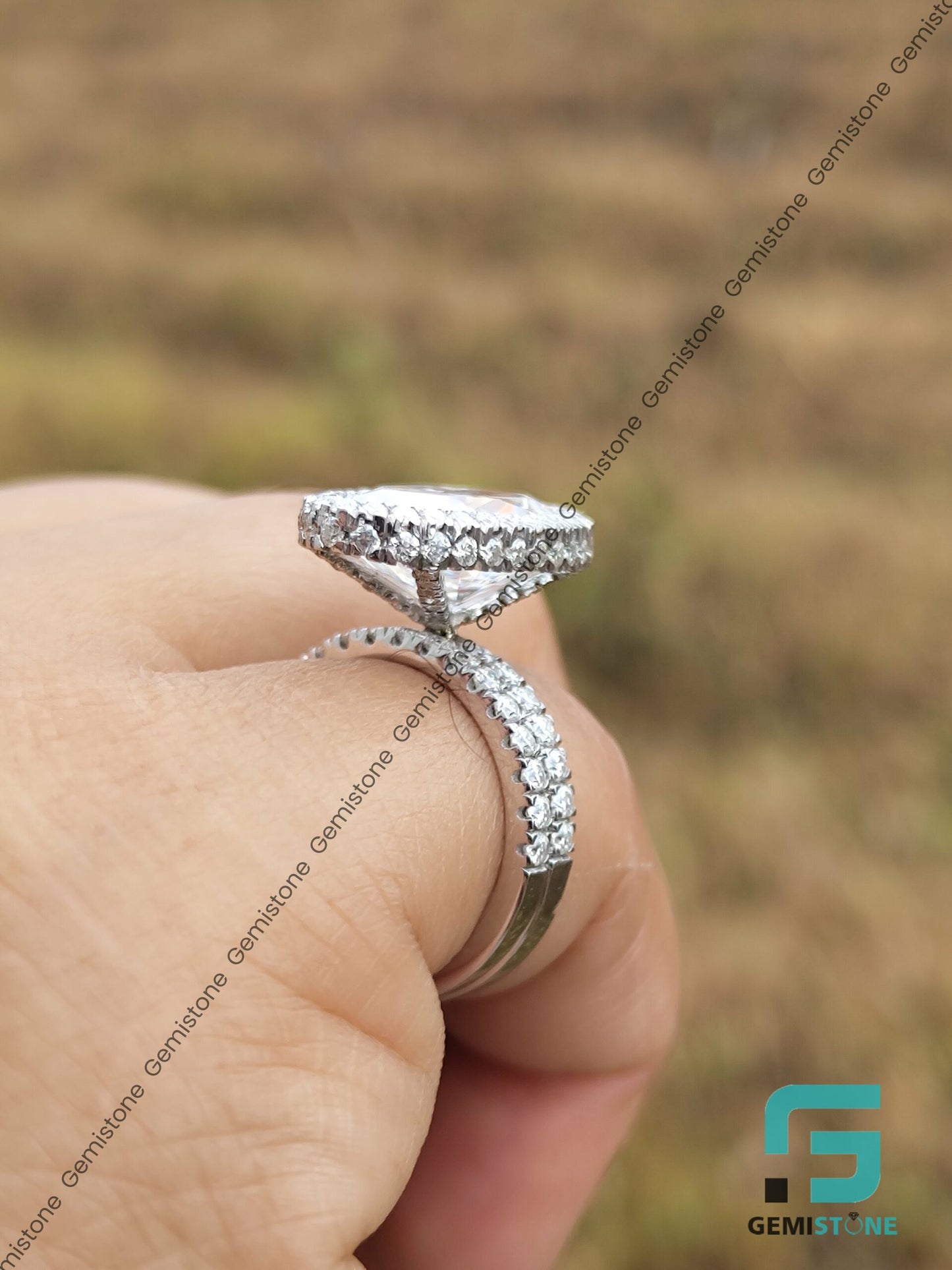 5 CT Bridal Hidden Halo Elongated Oval Wedding Ring Set