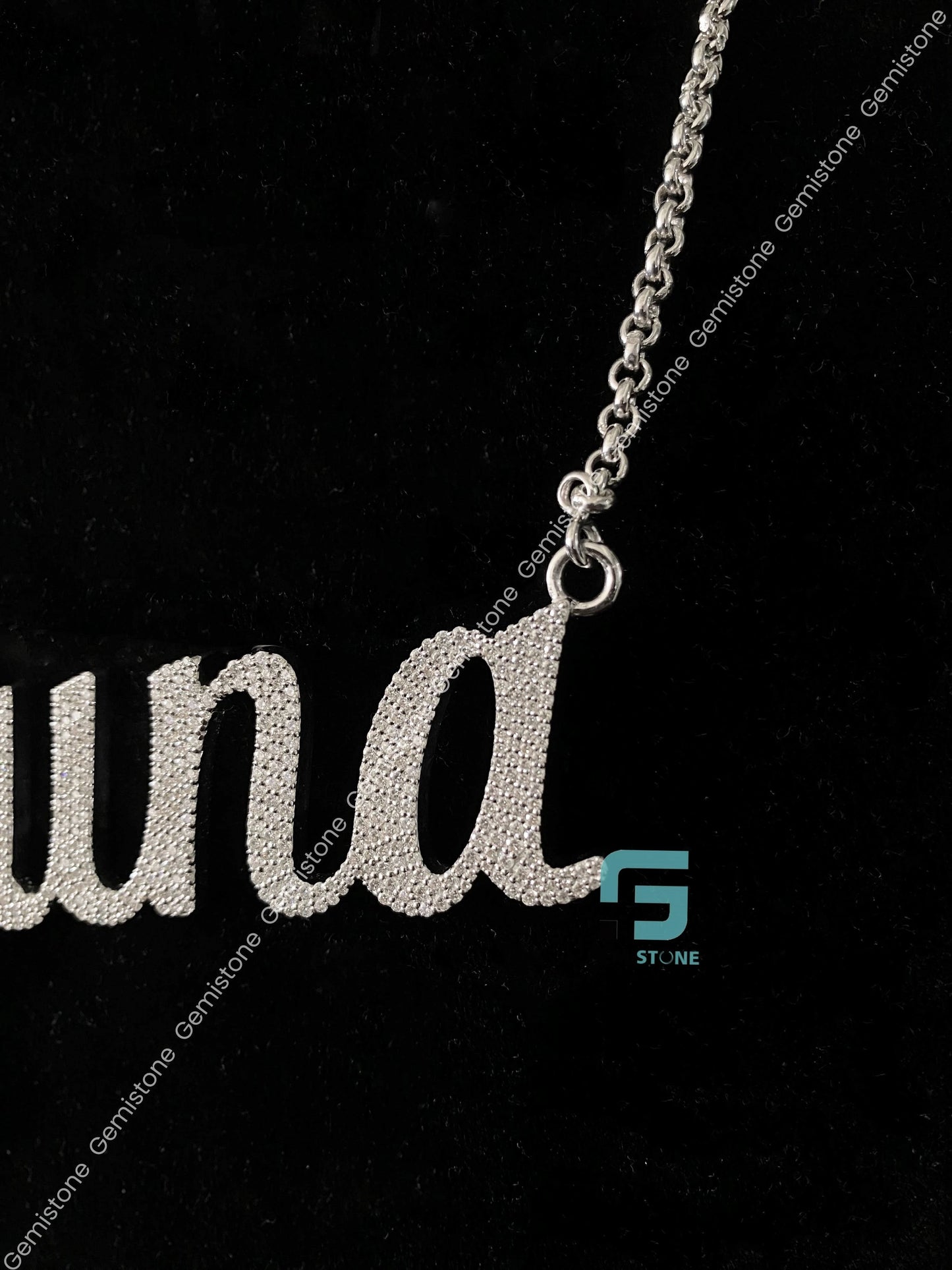 925 Silver Initlal YUNA Name Letter Moissanite Neckalce Pendant For Women