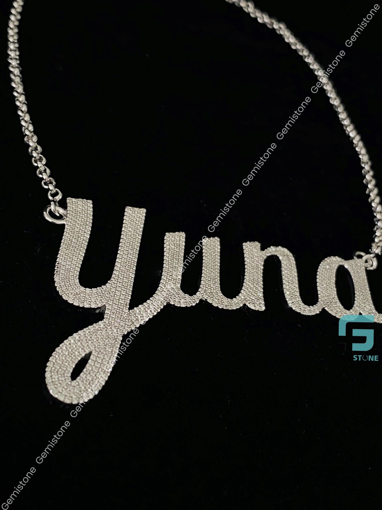 925 Silver Initlal YUNA Name Letter Moissanite Neckalce Pendant For Women