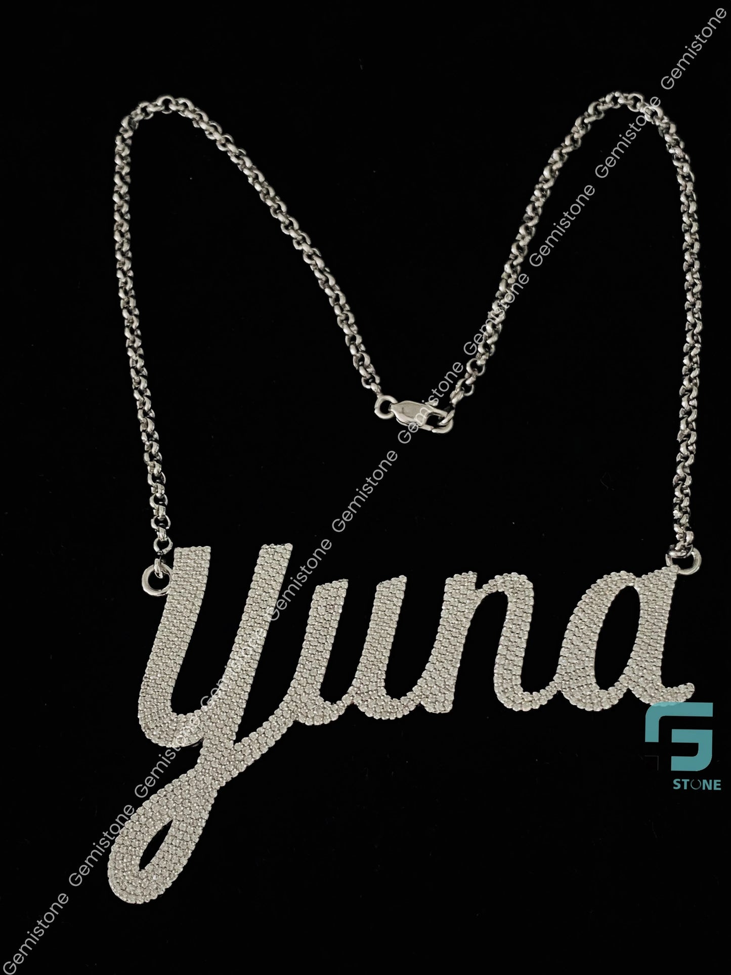 925 Silver Initlal YUNA Name Letter Moissanite Neckalce Pendant For Women