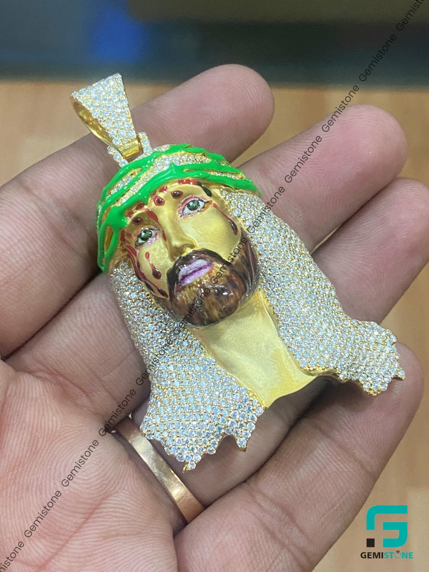 3D Iced Moissanite Jesus Head Pendant