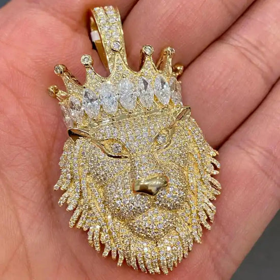 Bust Down Moissanite Diamond Lion Crown Pendant