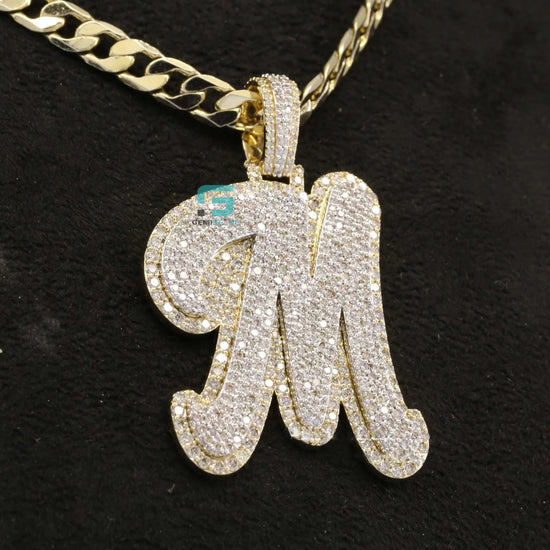 Men's 14K Gold VVS Round Moissanite Fully Iced Out M Pendant