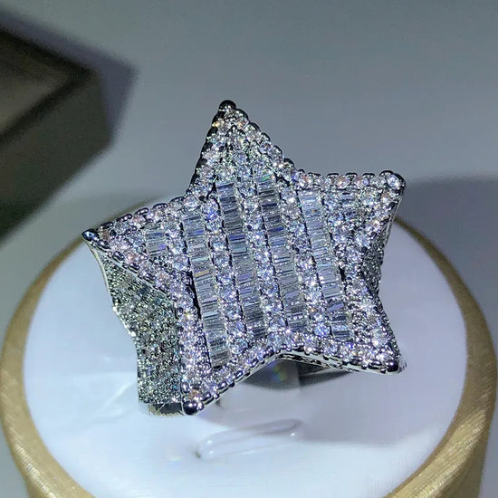 Iced-Out-Baguette-Diamond-Star-Ring