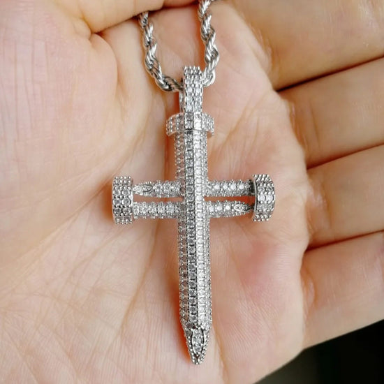 Men's Iced Moissanite Nail Cross Pendant