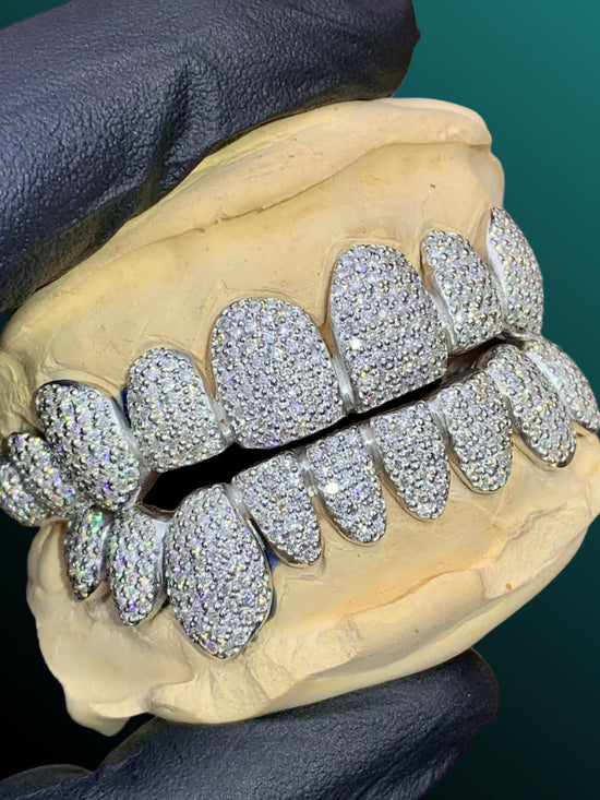Perm Cut Iced Out Diamond Grillz Custom 925 Silver