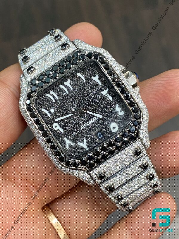 41mm White & Black Diamond Arabic Number Automatic Iced Out Watch