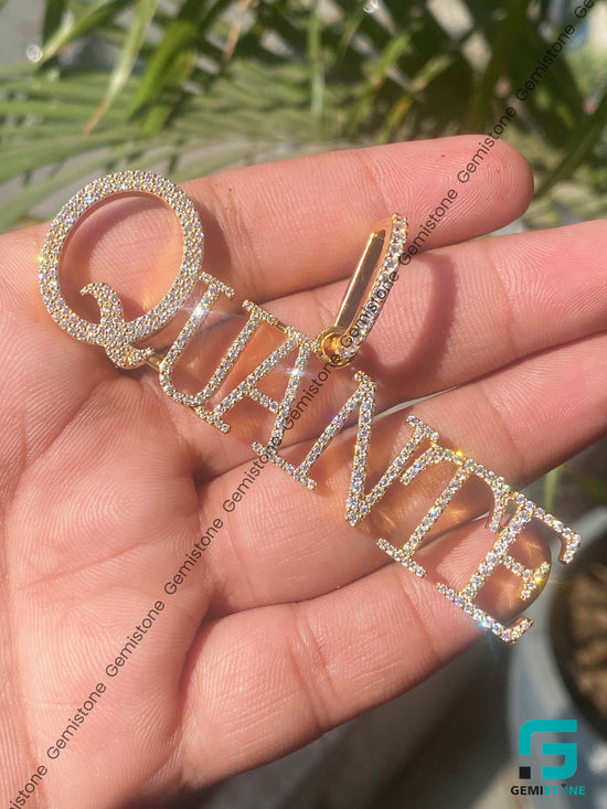 Custom14K Gold VVS Moissanite Diamond Iced Letter Initial Pendant