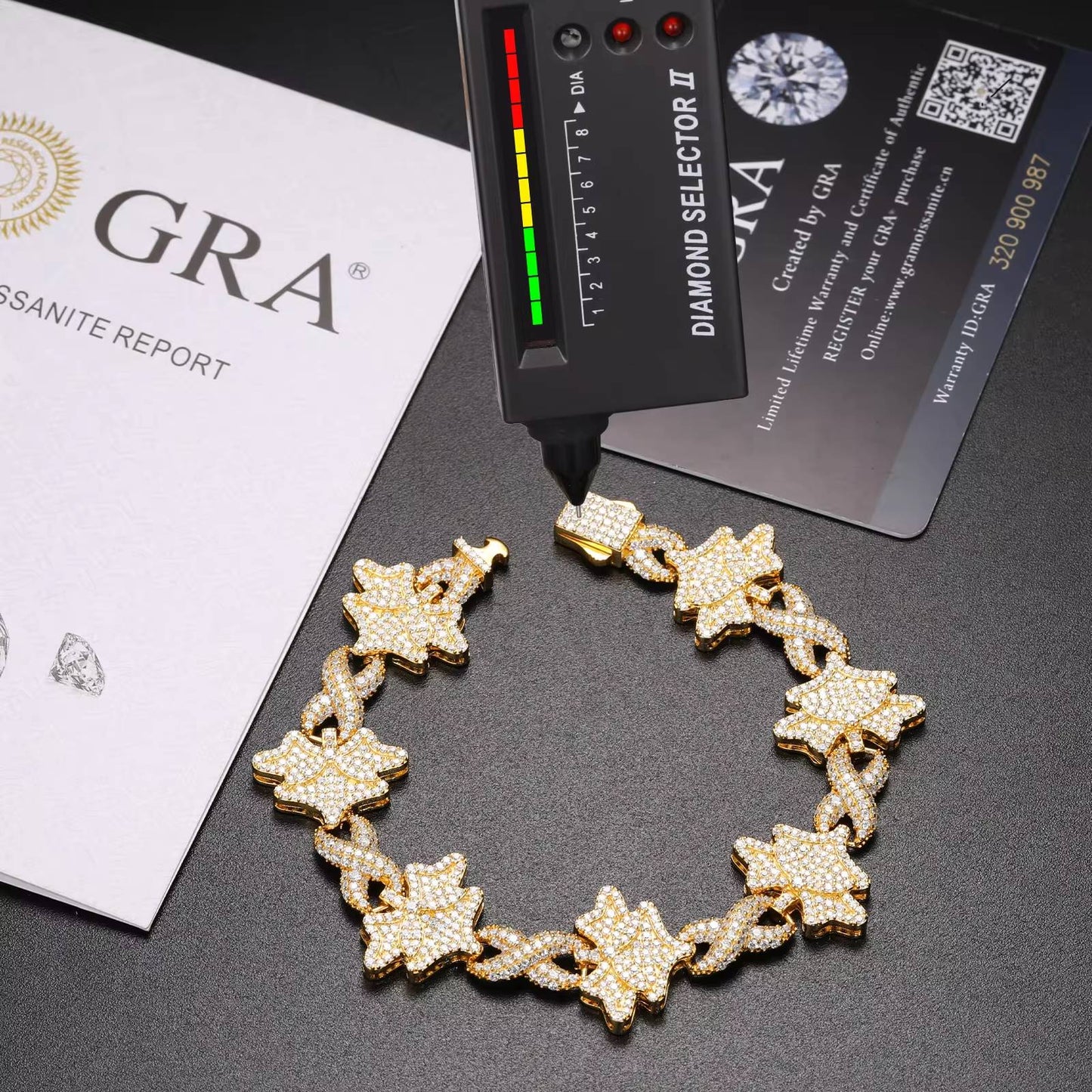 14K Yellow Gold Moissanite Iced Out Star Infinity Cuban Link Chain