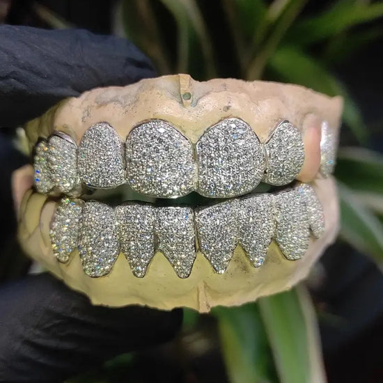 Fully Bust Down Moissanite Custom Diamond Grillz 925 Silver