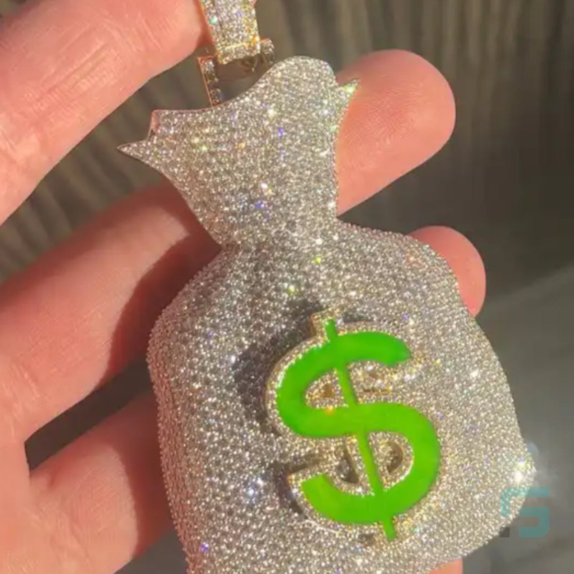 Iced Out Moissanite Round Diamond Money Bag Pendant