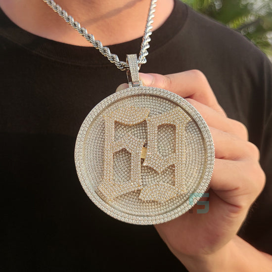 Large Custom Round Iced Out Number Diamond Pendant