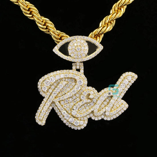 925 Silver Round Moissanite Hip Hop Diamond Initial Pendants