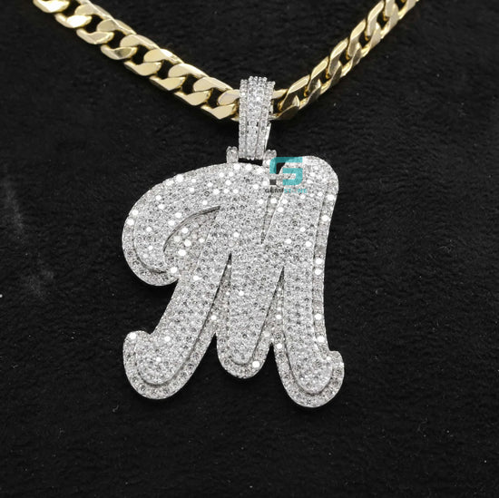 Men's 14K Gold VVS Round Moissanite Fully Iced Out M Pendant