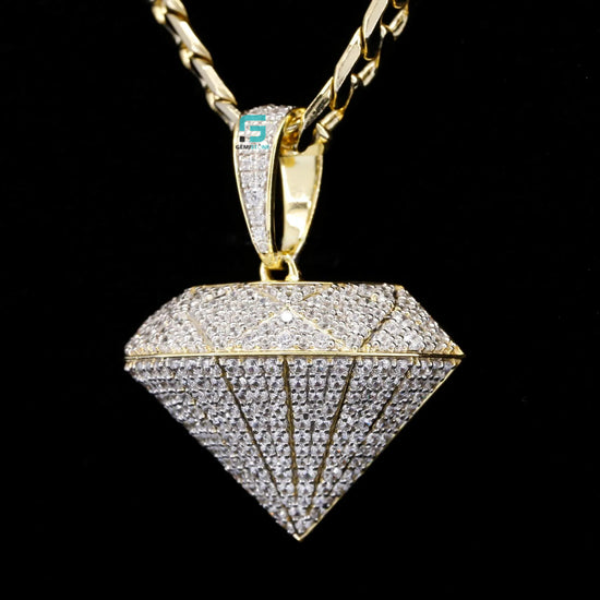 14K Gold Men's Hip Hop Style Moissanite DIAMOND Shaped Pendant