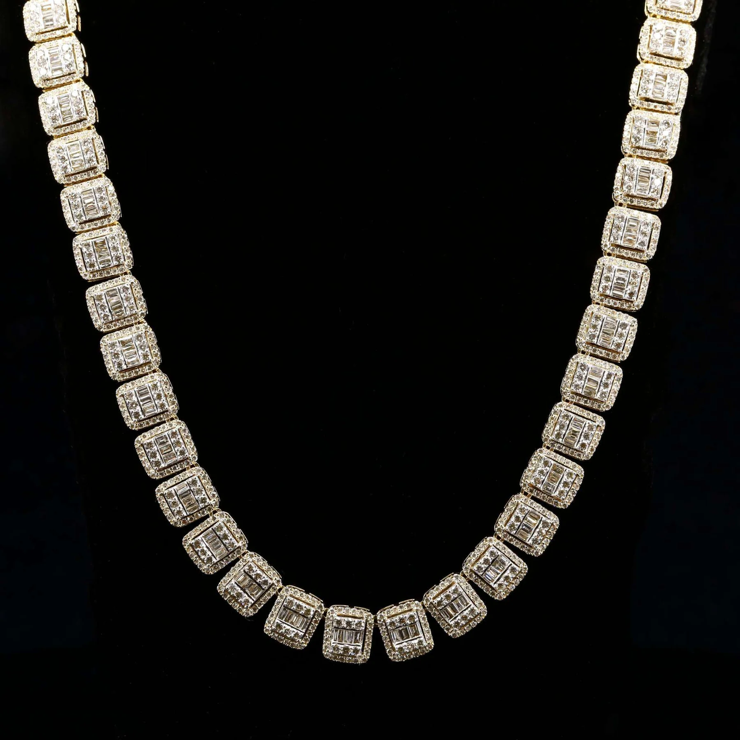 14K Gold Hip Hop Rectangle Cuban Moissanite Baguette Chain