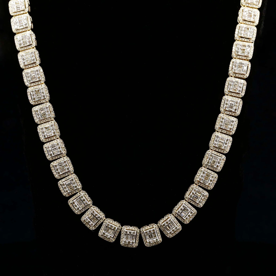 14K Gold Hip Hop Rectangle Cuban Moissanite Baguette Chain