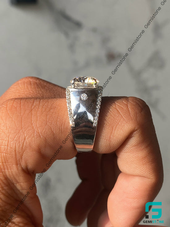 Mens 5Ct Round Cut Moissanite Diamond Hip Hop Ring